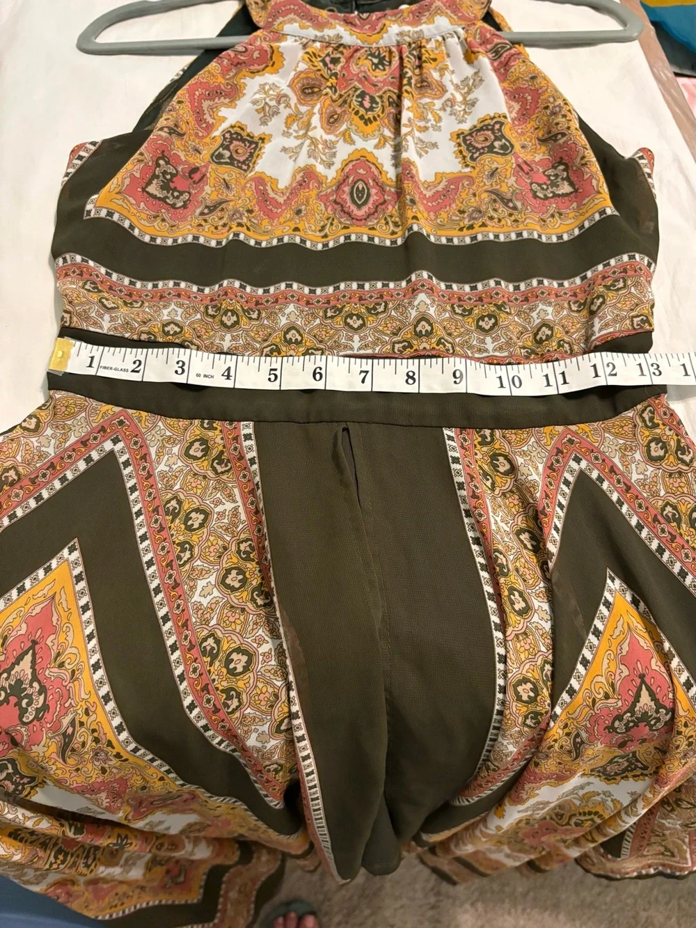 BOHO Scarf Print Halter Handkerchief Hem Romper Dress Sz S Broomstick/Festival